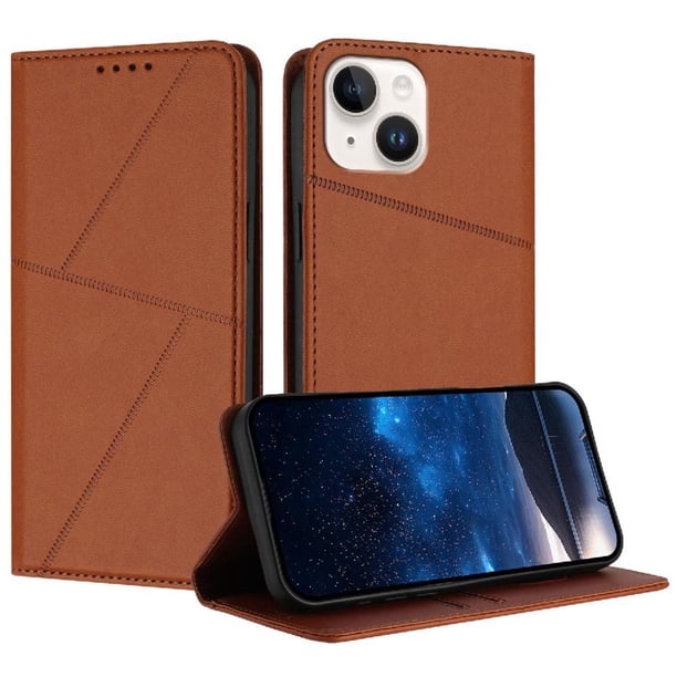 Funda Cartera Magnética para iPhone 15 Plus Protección Antichoque con Ranuras Marrón