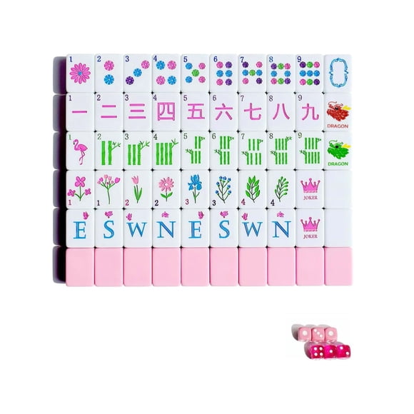 Set de Mahjong HYZYey 160 Fichas Acrílicas con Diseño Floral Rosa
