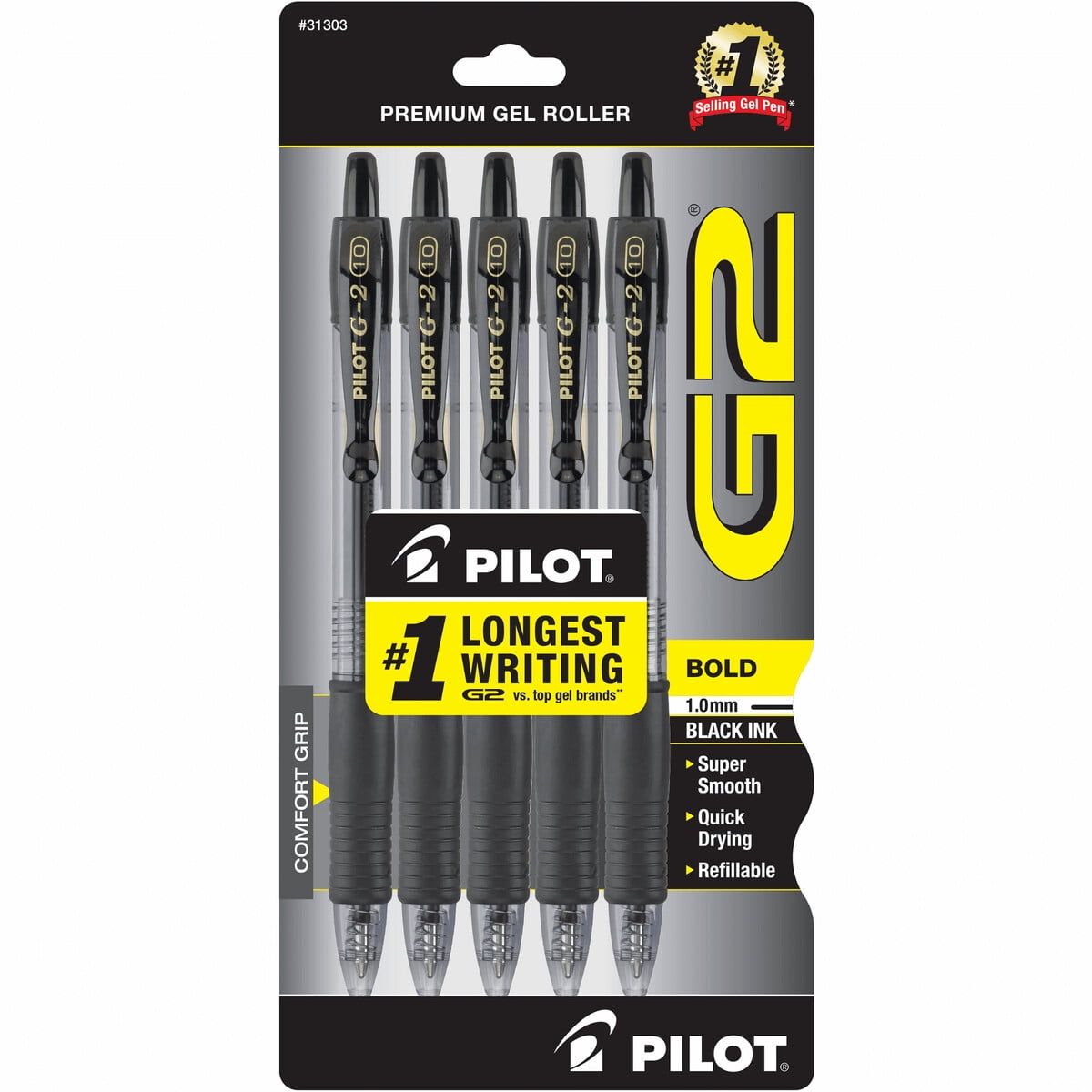 Lapices Gel Pilot G2 1.0mm Punta Gruesa Negro Pack 5