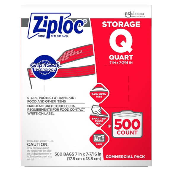 Bolsas de almacenamiento SC Johnson Professional Ziploc de un cuarto de galón, 500 unidades