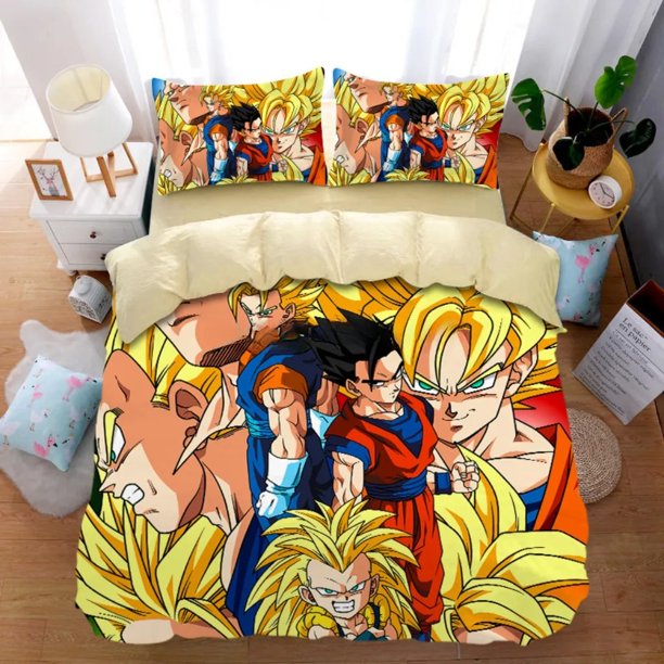 x332 Bed SheetsSuper Saiyan comforter set cartoon bedding sets boys children teenagers comforter sets pillowcases children Christmas gift 3-Piece Bedding Set (1 Duvet Cover + 2 Pillow Shams) nj332