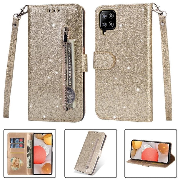 Funda para FOXDOCK Elegante funda Samsung Galaxy A12 5G Glitter con cremallera-Ideal para el uso diario