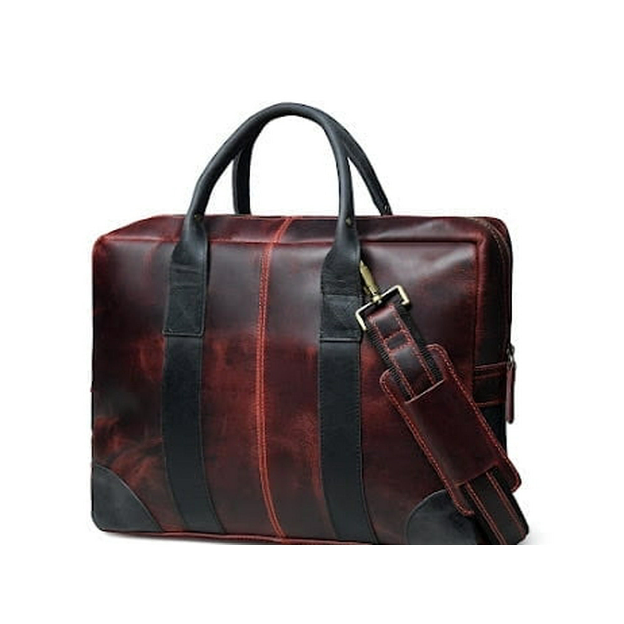 Cartera Sharo Clásica Cuero Rojo Antiguo Bicolor Para Laptop