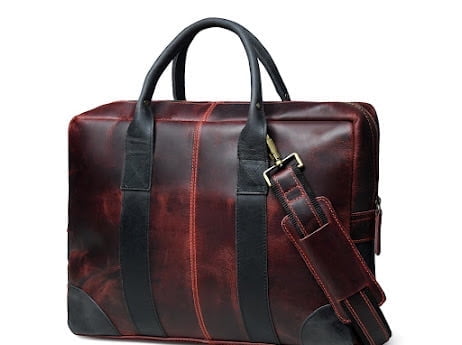 Cartera Sharo Clásica Cuero Rojo Antiguo Bicolor Para Laptop