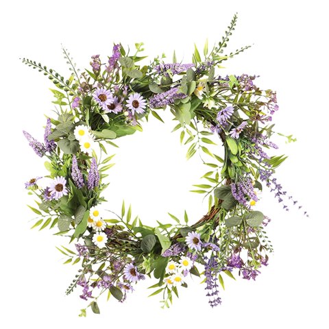 Bothyi - Corona De Lavanda Floral Artificial Con Margarita Para Puerta Delantera Redonda