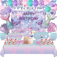 Genérico - Suministros Para Fiestas De Cumpleaños, Diseño De Sirena, 154 Unidades, Con Telón De Fondo Y Vajilla