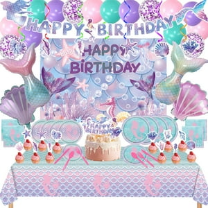 Genérico - Suministros Para Fiestas De Cumpleaños, Diseño De Sirena, 154 Unidades, Con Telón De Fondo Y Vajilla