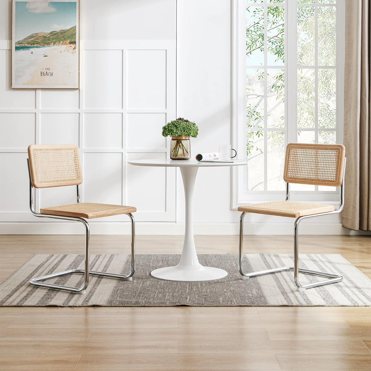 Pandalino - Comedor Moderno Mesa Tulip 80cm + 2 Sillas Voladiza | Ratán Natural