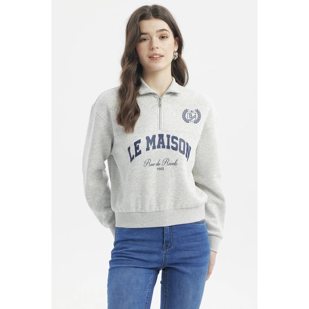 Polerón Mujer Slim Half Zipper Gris Melange Claro
