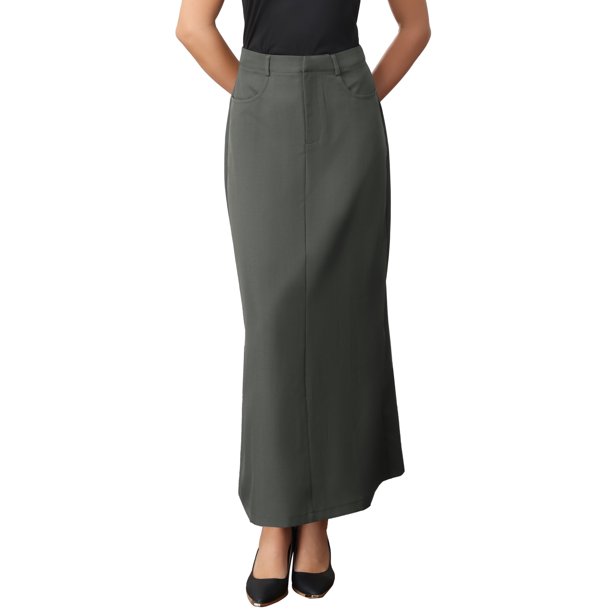 Falda lápiz de trabajo INSPIRE CHIC para mujer con cintura alta, bolsillos y abertura trasera, falda midi ajustada de oficina S Gris