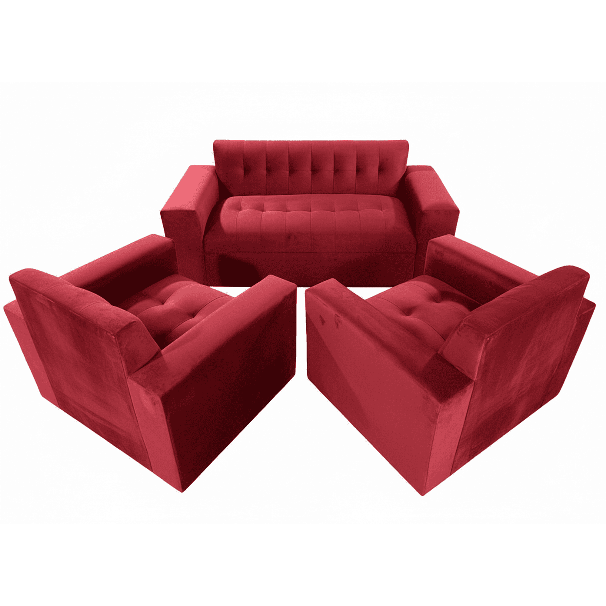 Muebles New - Juego De Living Rojo Felpa