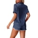 thumbnail image 3 of INSPIRE CHIC Conjunto de Pijama de Satén para Mujer, Manga Corta de Seda, Camisón Abotonado con Ribete en Contraste y Pantalones Cortos para Primavera Verano 2XL Azul Marino, 3 of 6