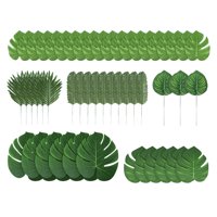 Magideal - 90 Piezas De Hojas Tropicales, Hojas De Palma, 6 Tipos, Creativas Vívidas Artificiales, Hojas De Selva, Hojas De Monstera Para Fiesta Hawaiana