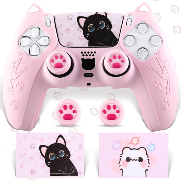 Set de cubierta de silicona rosa con orejas de gato SoAegis para PS5