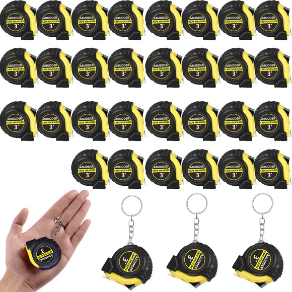 Llavero con cinta métrica, 30 unidades, retráctiles, amarillo ABUDDER, de 1 m/3 pies