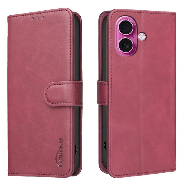 Funda Billetera para iPhone 16 Protección RFID y Soporte Ajustable Rojo