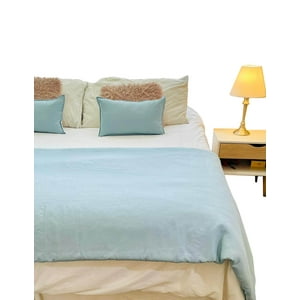 Antonia Paz - Set Lino Color Verde Azulado Piecera 240 X 90 Cm + 2 Cojines 50 X 30 Cm