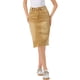 thumbnail image 1 of Falda de mezclilla de cintura alta para mujer INSPIRE CHIC, falda de mezclilla hasta la rodilla con dobladillo sin rematar y bolsillos, marrón amarillento, talla S, 1 of 6
