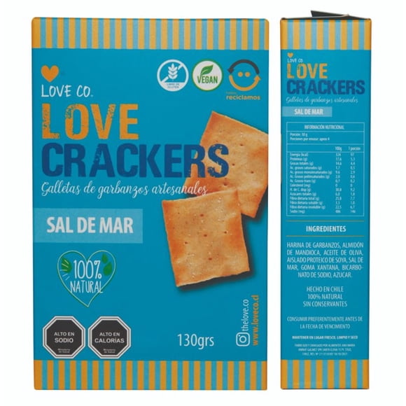 Galletas de Garbanzos Con Sal de Mar Love Crackers, 130 g