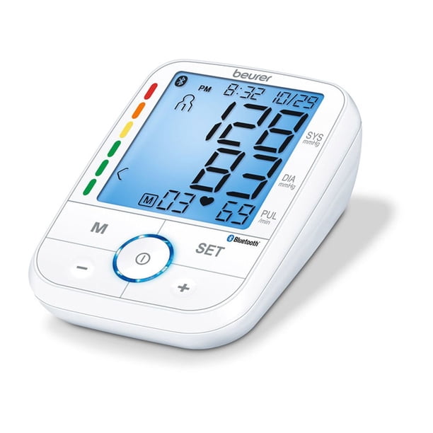 Beurer BM67 Monitor de presión arterial de brazo, brazalete grande, automático y digital, pantalla LCD XL, Bluetooth con app, kit de tensiómetro para uso en el hogar | Tecnología patentada, blanco