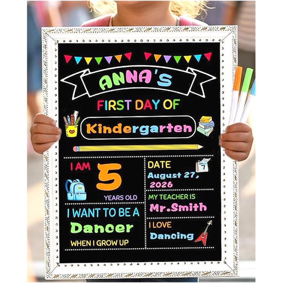 Pizarra de Escritura Kidpet Señal de Primer Día de Escuela Plateada