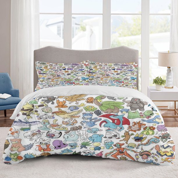 Poke mon Bedding Sets Cartoon Duvet Cover Lightweight 3 Piece Bet Sets for Kids Boys Girls