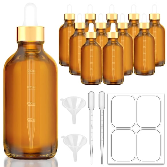 Frascos cuentagotas Bumobum de vidrio ámbar de 120 ml con etiquetas, paquete de 12