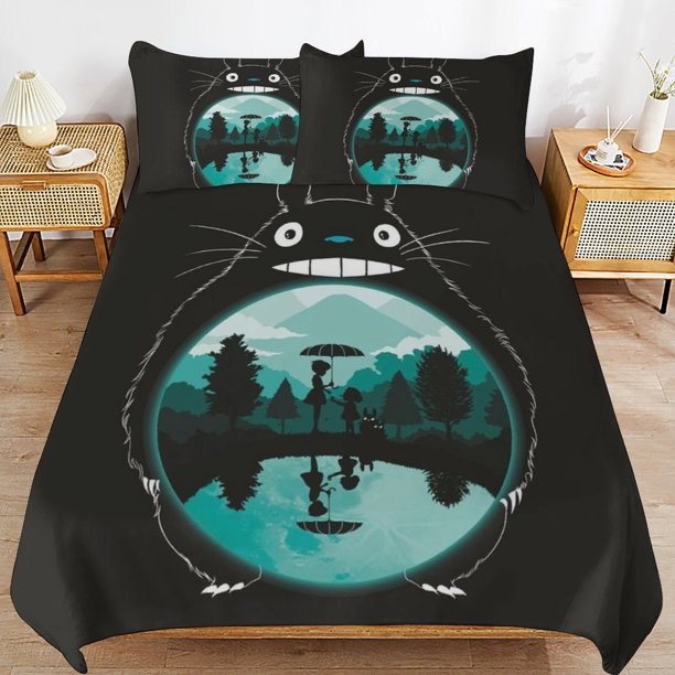 x47 My Neighbor Totoro Bed Duvet Cover Microfiber Bedding Sets 3D Printed Lightweight 3 Piece Comforter Sets, 1 Duvet Cover And 2 Pillow Shams for Kids Boys Girls 79"x90" jn47