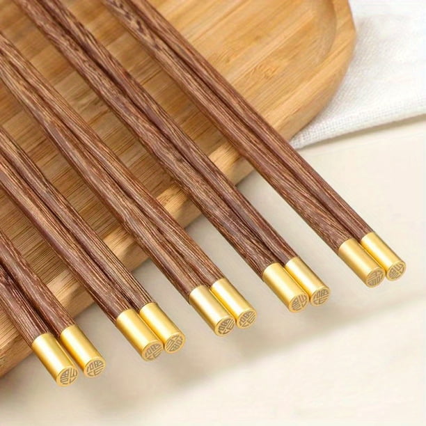 5 Pairs of Natural Log Texture High Quality Chicken Wings Wooden Chopsticks - Perfect for Chinese Food & Tableware!
