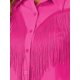 thumbnail image 5 of INSPIRE CHIC Camisa Occidental con Flecos para Mujer de Manga Larga con Botones, Blusa con Ribete de Borlas y Cuello Abatible Rosa Fucsia M, 5 of 6