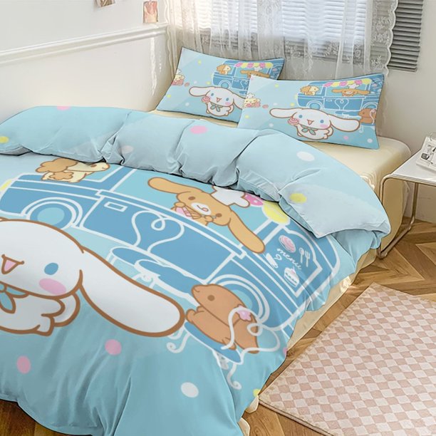 3PCS Cinnamoroll Bedding Set Comforter Duvet Cover Set Quilt Cover for Kids Teens Bedroom Decoration