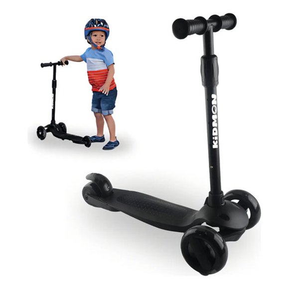 Scooter Aluminio Kidmon Plegable Monopatin 3 Ruedas De Luces Negro