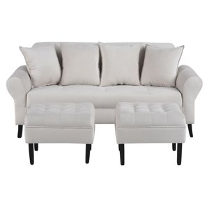 Bodevir - Sofa Lua 3C + 2 Pouf Felpa 20 Crudo