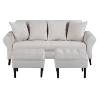 Bodevir - Sofa Lua 3C + 2 Pouf Felpa 20 Crudo