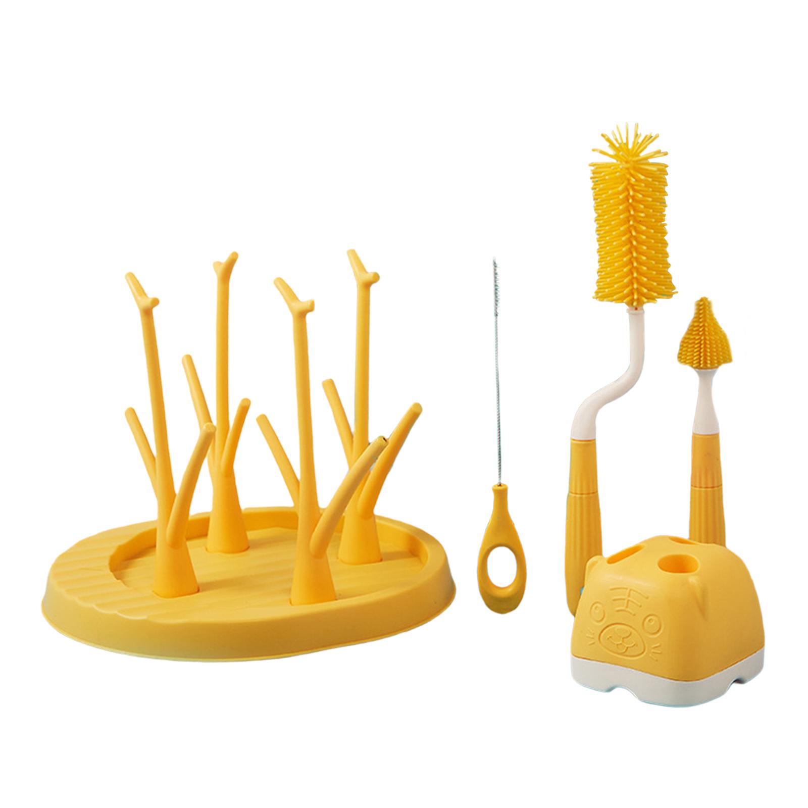 Bothyi - Juego De Cepillos Para Botellas Cepillo De Lavado Cepillo De Limpieza Portátil De Silicona Limpiador De Botellas Amarillo