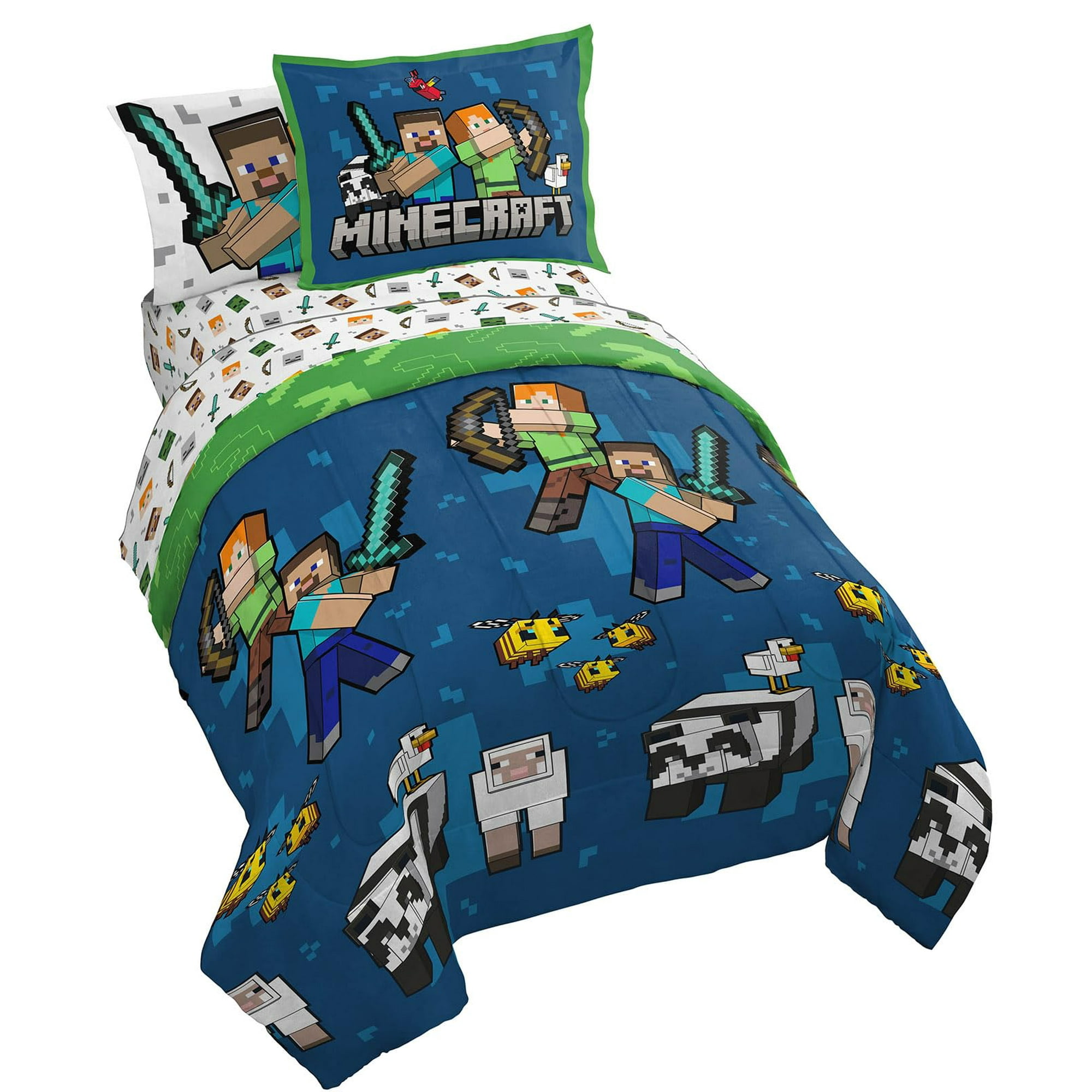 Set De Edredón Jay Franco Minecraft Completo Con Sábana Y Almohada