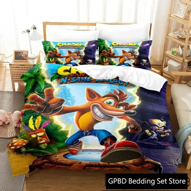 Crash BandicootBedding Set Boys Girls Duvet Cover Pillowcase Bed boys Adult