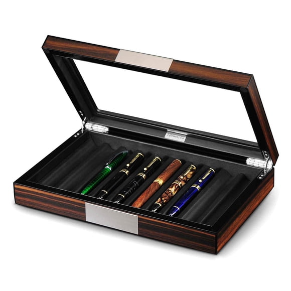 Caja para bolígrafos Lifemenz Co de 10 compartimentos con tapa de madera y vidrio, 31 × 20 × 6 cm