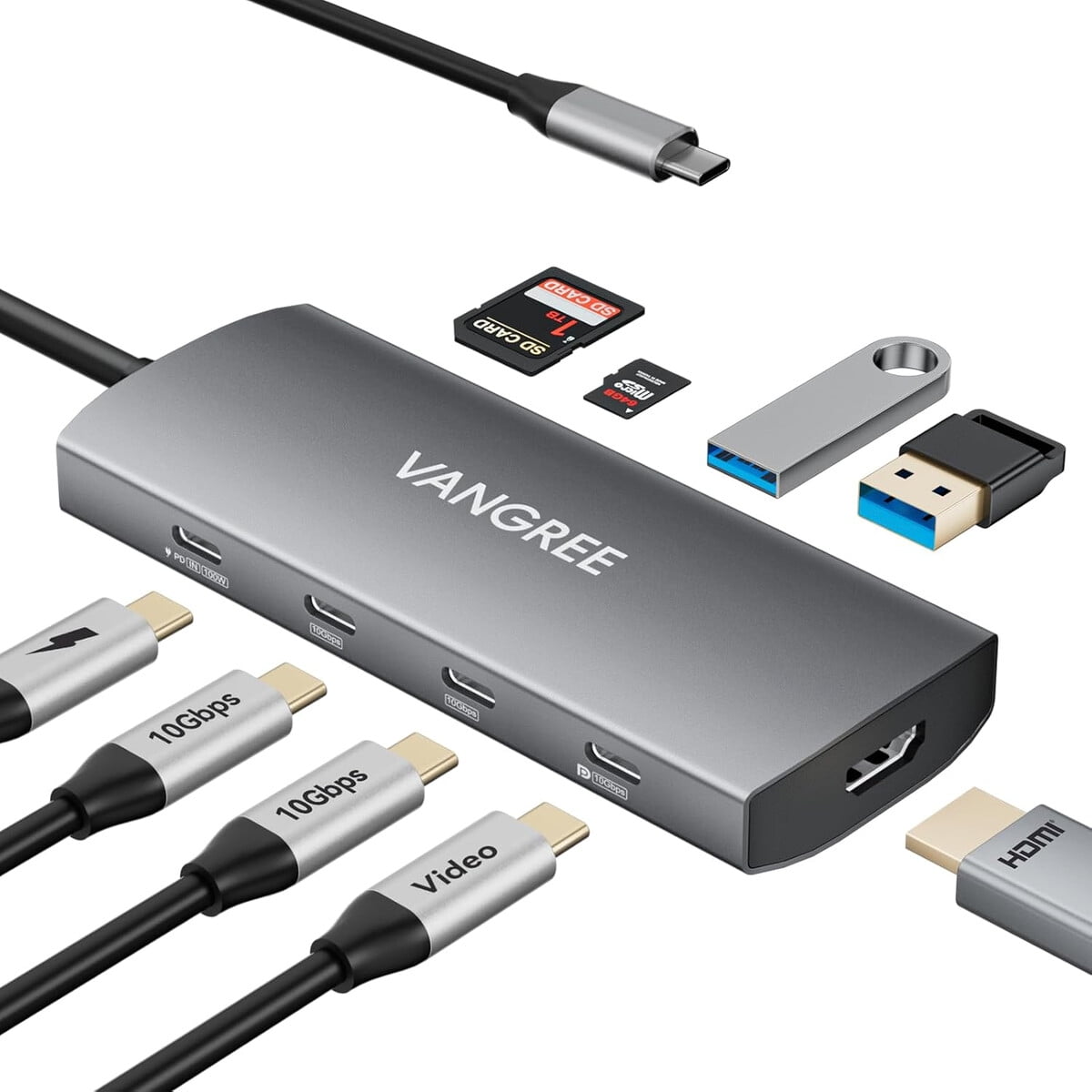 Hub Usb C Vangree 9en1 Hdmi 4k60hz Displayport 10gbps
