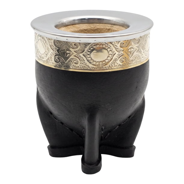 Mate Imperial De Calabaza Con Cuero y Virola De Alpaca negro Hoja