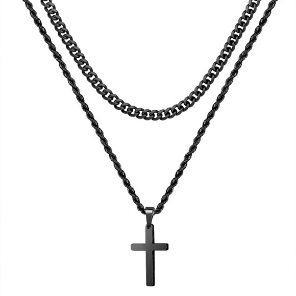 Collar Ursteel con forma de cruz negra con cadena de 18 a 20 pulgadas