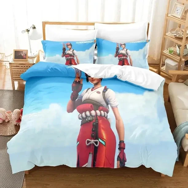 v2435 Bed Sheets Kiriko Heads Overwatch Bedding Set Duvet Cover Bed Set Quilt Cover Pillowcase Comforter king Queen Size Boys Adult 3-Piece Bedding Set (1 Duvet Cover + 2 Pillow Shams) Bed Sheets ju2