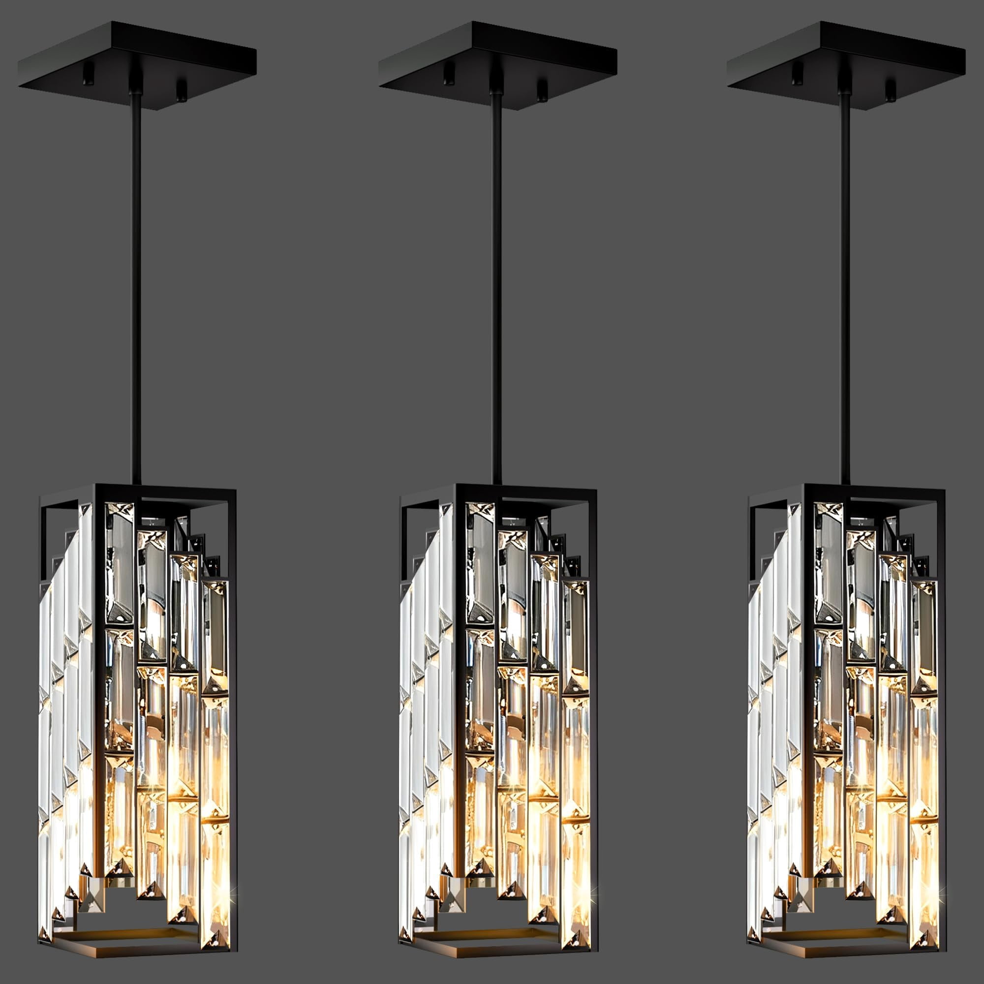 Luces Colgantes Esfos Black Crystal Kitchen Island, Paquete De 3