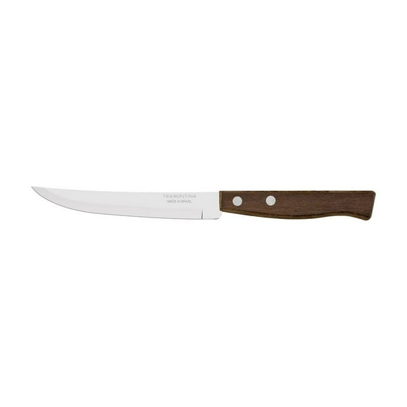 Cuchillo para Asado Tramontina Tradicional con Lámina de Acero Inoxidable con hilo Liso y Mango de Madera Natural 5"