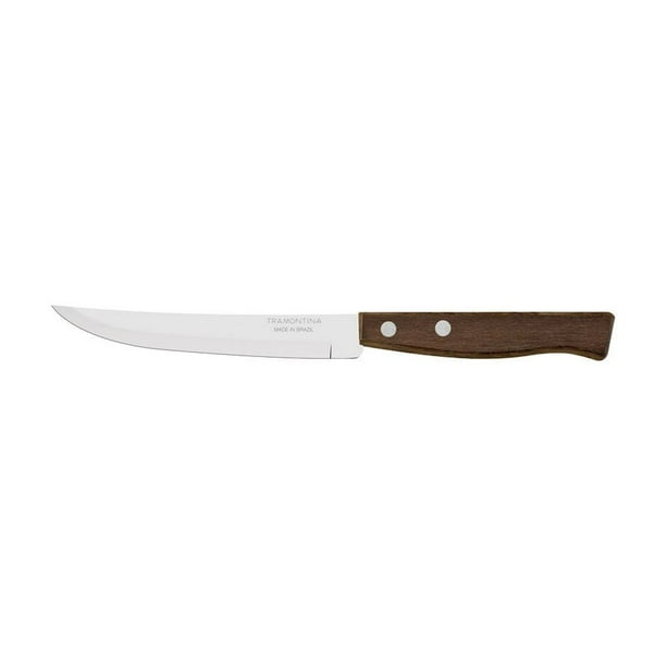 Cuchillo para Asado Tramontina Tradicional con Lámina de Acero Inoxidable con hilo Liso y Mango de Madera Natural 5"