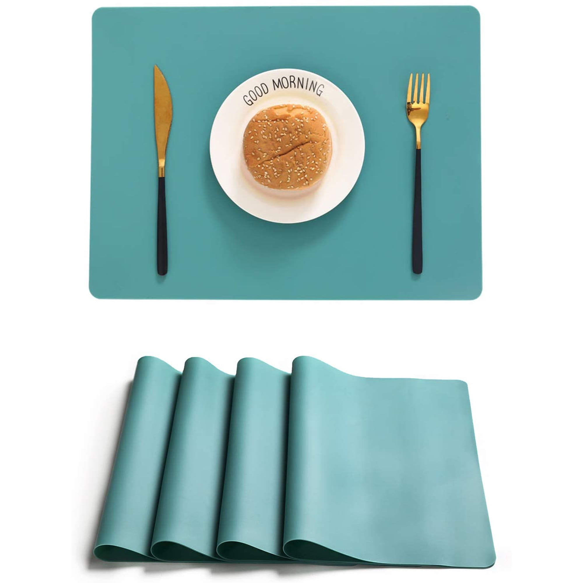 Xmhytop - Set De 4 Mantelitos Individuales Para Mesa Tapetes Rectangulares De Tela Premium Fina Impermeables Y Resistentes 40 X 30 Cm Estilo J Verde