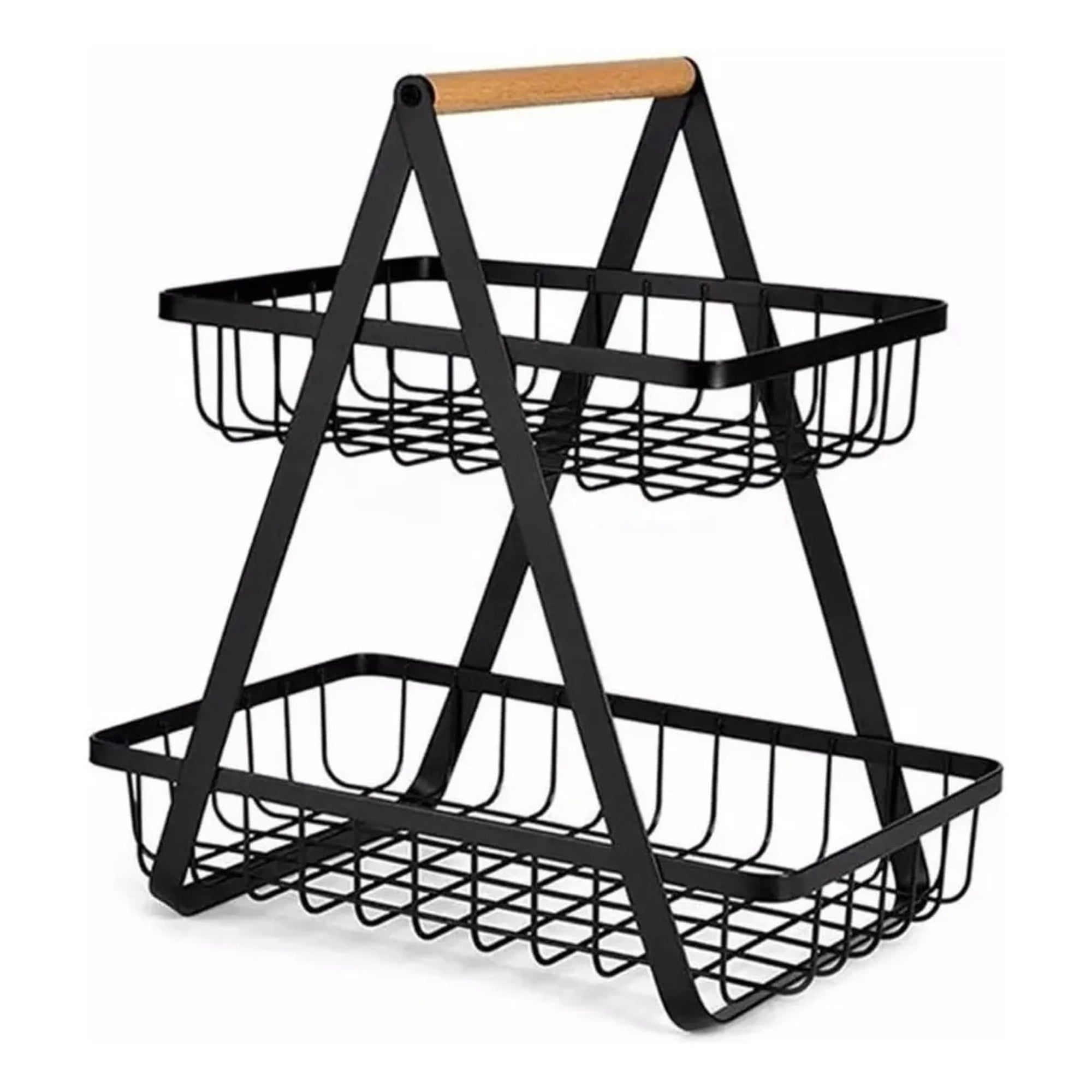 Genérico - Frutera Doble De Metal Con Mango De Madera Color Negro