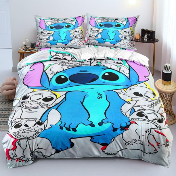 Stitch Bedding Duvet Cover Anime Bedding Sets 3D Printed Lightweight 3 Pieces Comforter Cover Sets