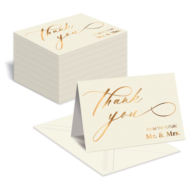 Tarjetas de agradecimiento Better Office Products, paquete de 50 unidades, color dorado metalizado