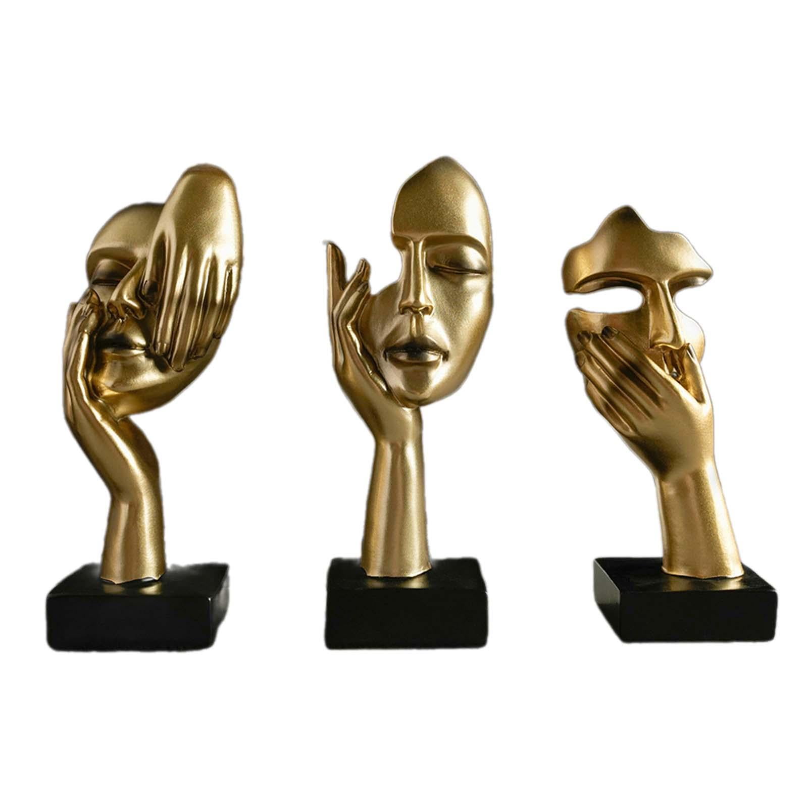 Bothyi - 3 Piezas Estatuas De Pensador Decoraciones De Escritorio Para Sala De Estar Escritorio Decoración Del Hogar Dorado
